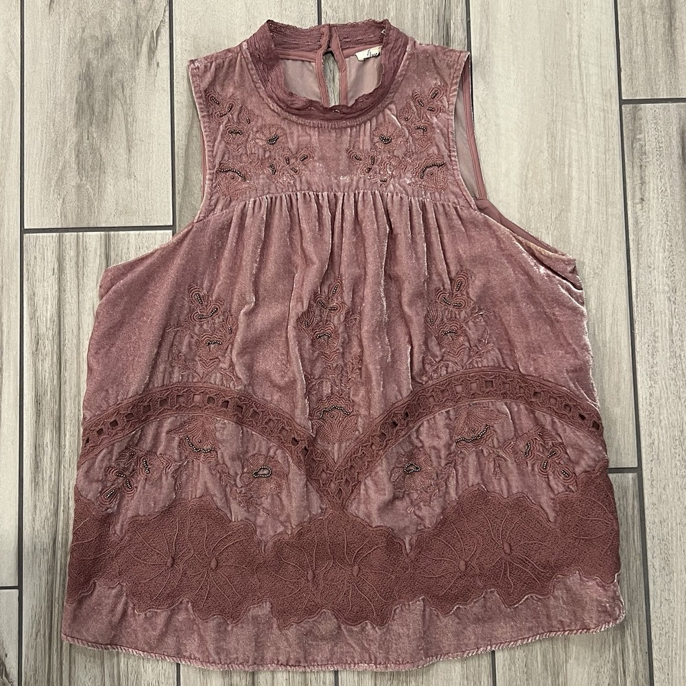 Anthropologie Velvet Floreat‎ Top Sleeveless Pink Lace Size 2